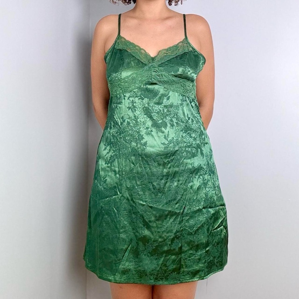 Green Floral Mini Slip Dress